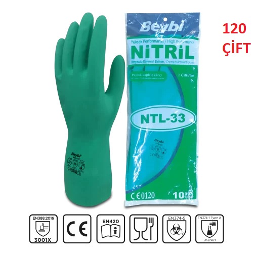 Beybi NTL33 Kimyasal Nitril İş Eldiveni 120 Çift