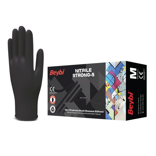 Beybi Strong 5  Extra Kalın Siyah Nitril Eldiven 100 Adet