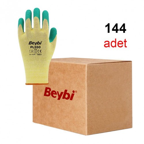 Beybi PL550 Camcı Polyester Örme Lateks Eldiven 144 Çift